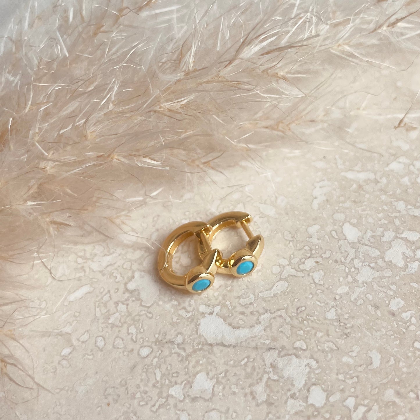 Gold Turquoise Stone Huggie