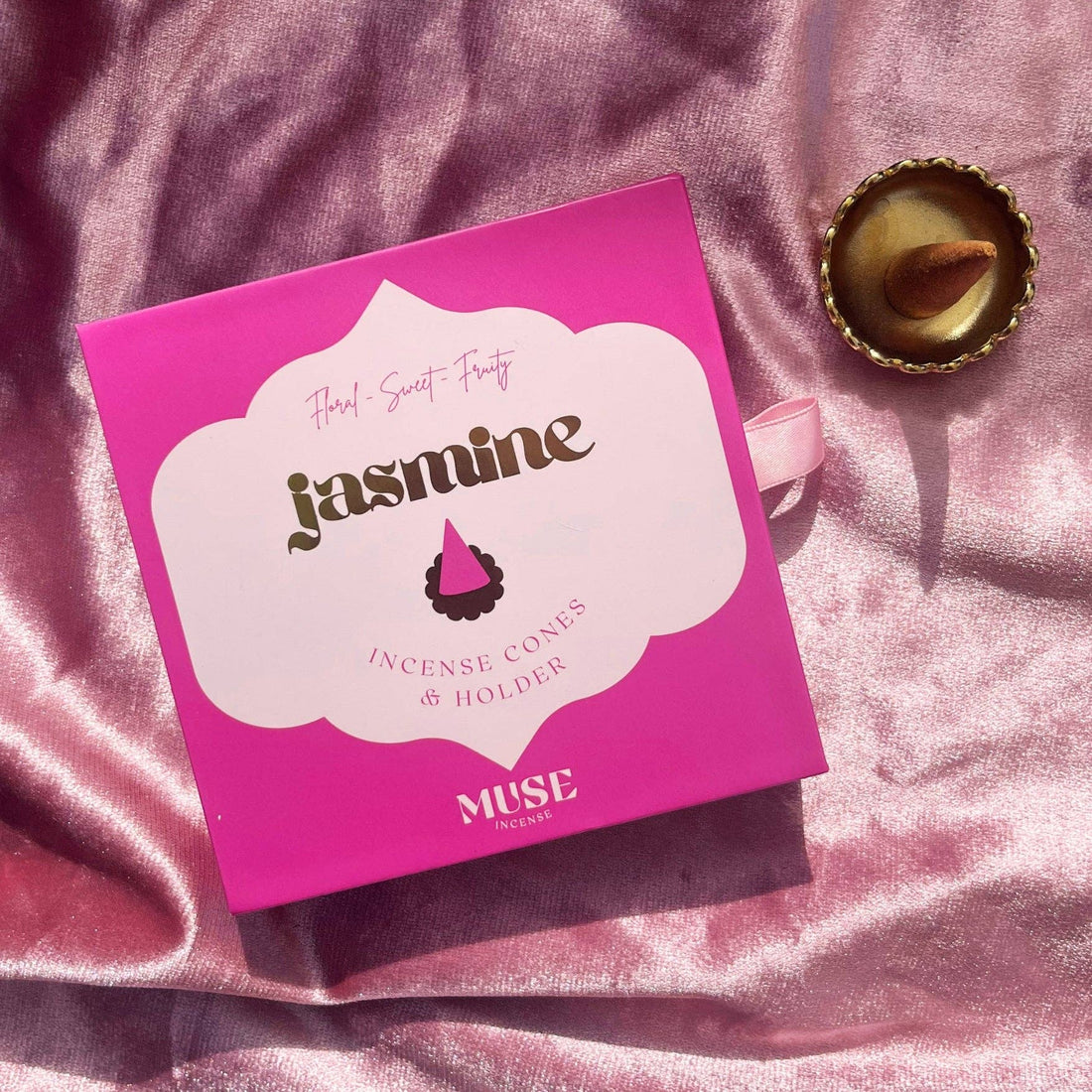 Jasmine incense cones gift set with brass dish