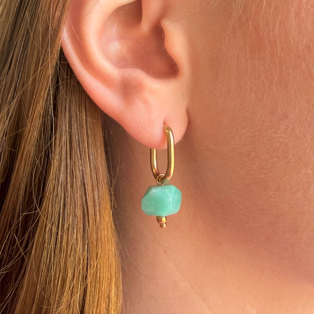 Everyday Oval Amazonite Earrings – Hoop Earrings – Little Nell Jewellery