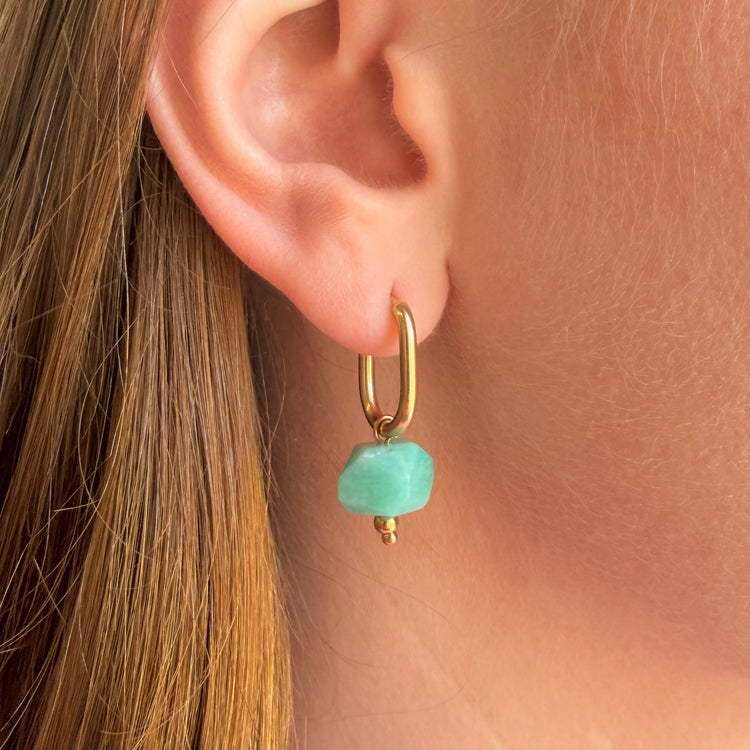Everyday Oval Amazonite Earrings – Hoop Earrings – Little Nell Jewellery