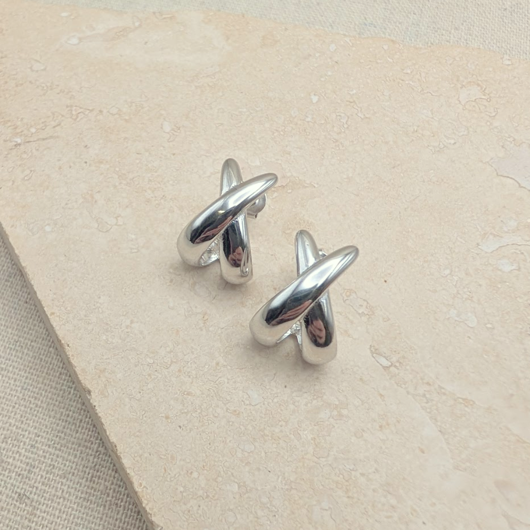 Everyday Silver Criss-Cross Hoops – Statement Earrings – Little Nell Jewellery