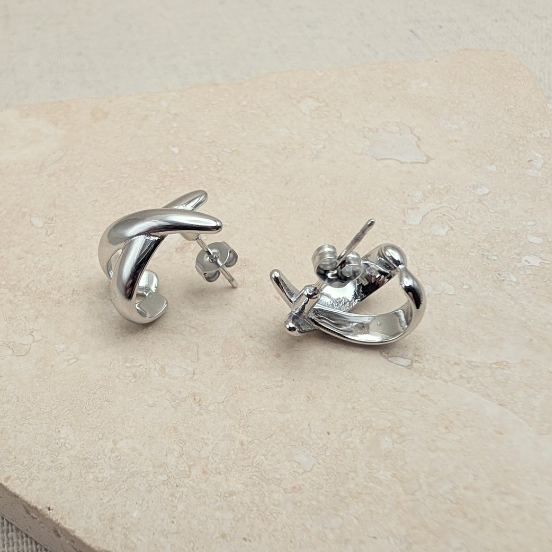 Everyday Silver Criss-Cross Hoops – Statement Earrings – Little Nell Jewellery