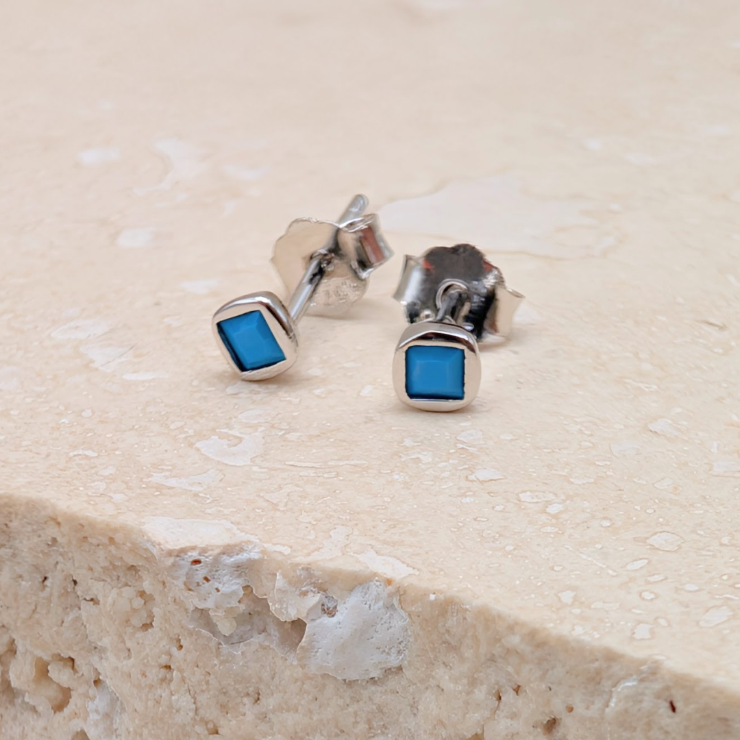 Silver Turquoise Studs – Stud Earrings – Little Nell Jewellery