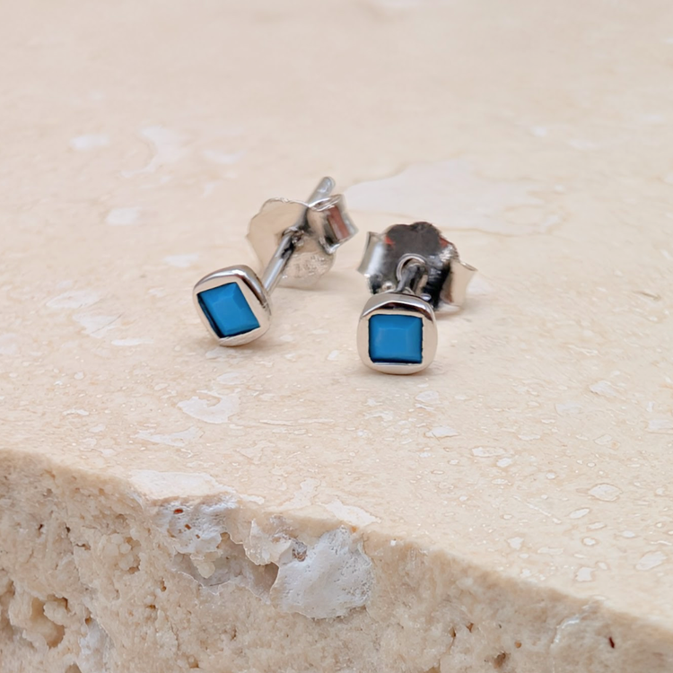 Silver Turquoise Studs – Stud Earrings – Little Nell Jewellery