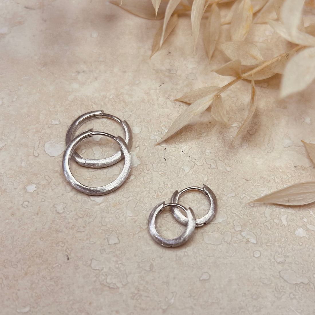 Brushed Silver Minimal Hoop Set – Demi Fine Hoop Earrings – Little Nell Jewellery