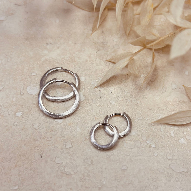 Brushed Silver Minimal Hoop Set – Demi Fine Hoop Earrings – Little Nell Jewellery
