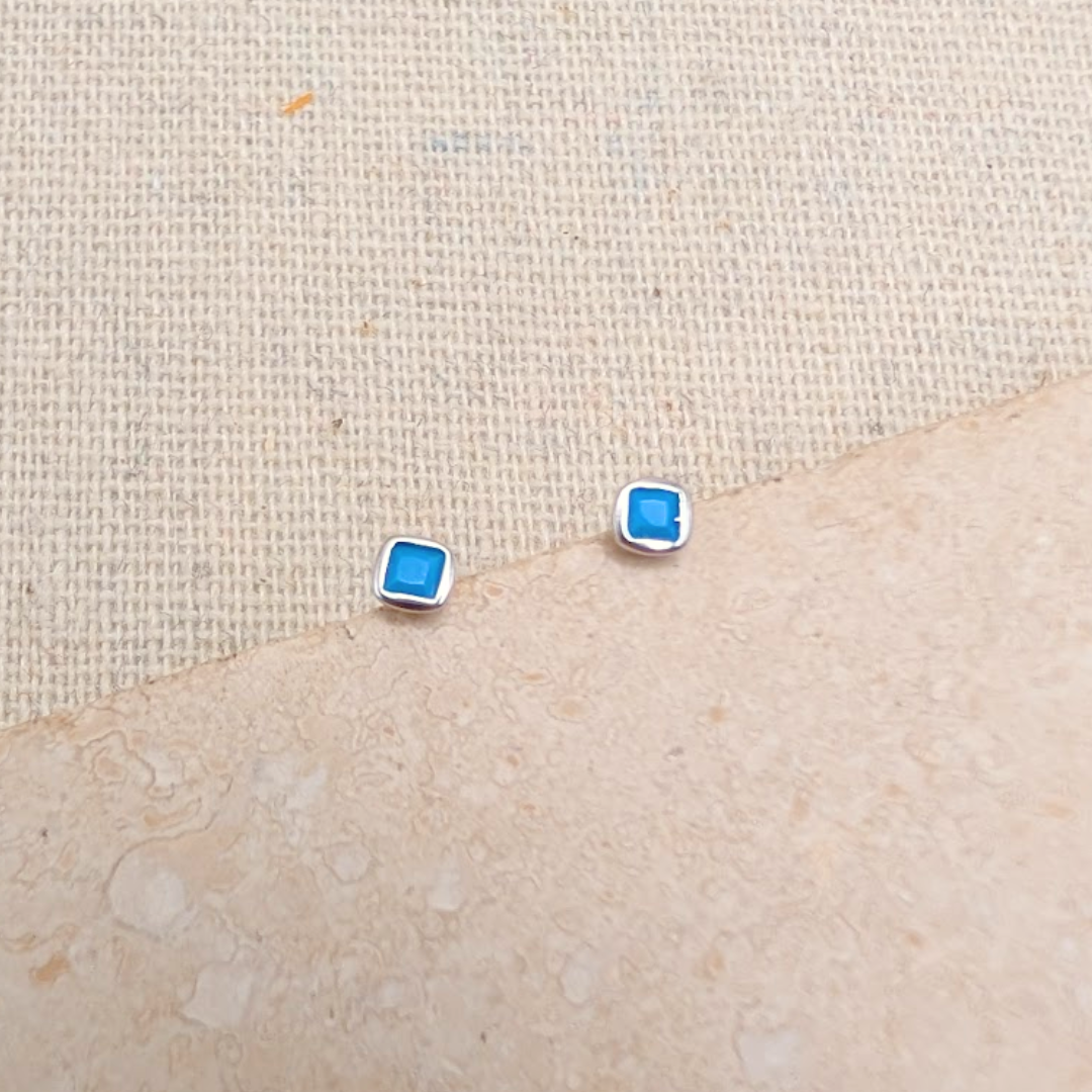 Silver Turquoise Studs – Stud Earrings – Little Nell Jewellery