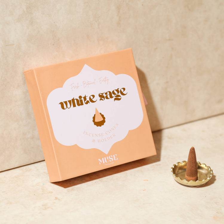 White Sage incense cones gift set with brass dish