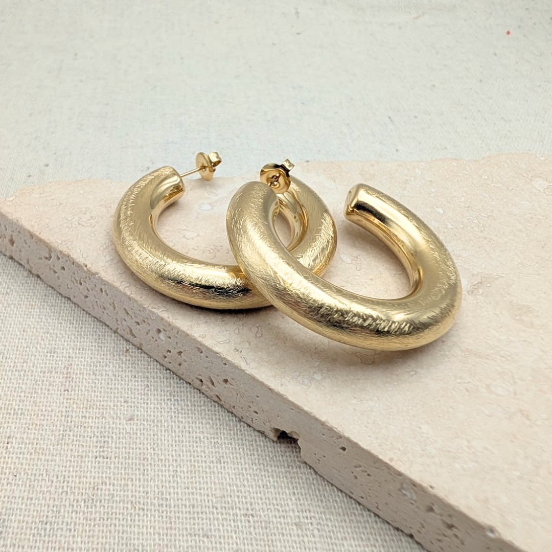 Everyday Large Gold Brushed Hoops – Statement Earrings – Little Nell Jewellery