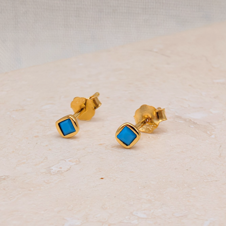 Gold Turquoise Studs – Stud Earrings – Little Nell Jewellery