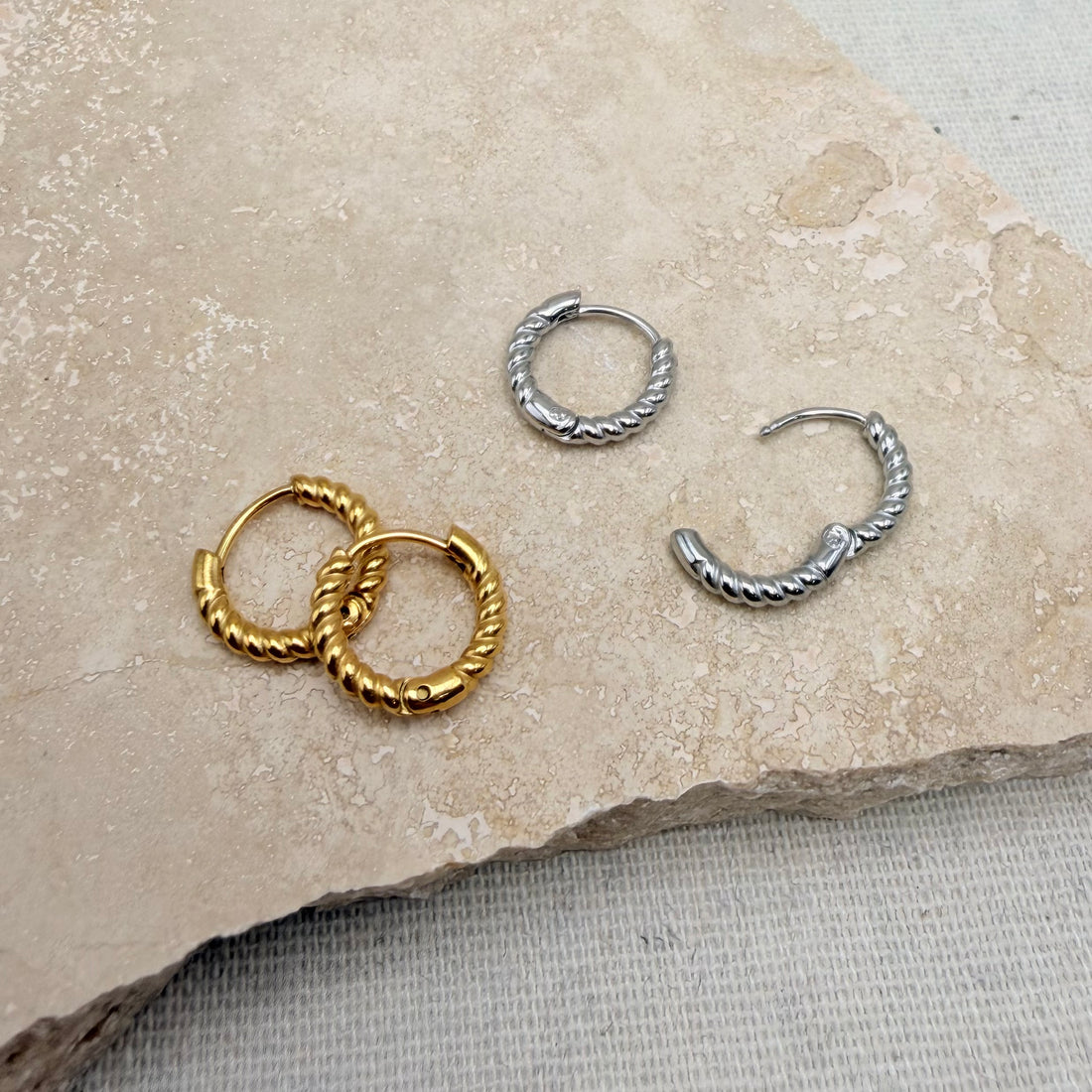 Everyday Gold Rope Huggies – Hoop Earrings – Little Nell Jewellery