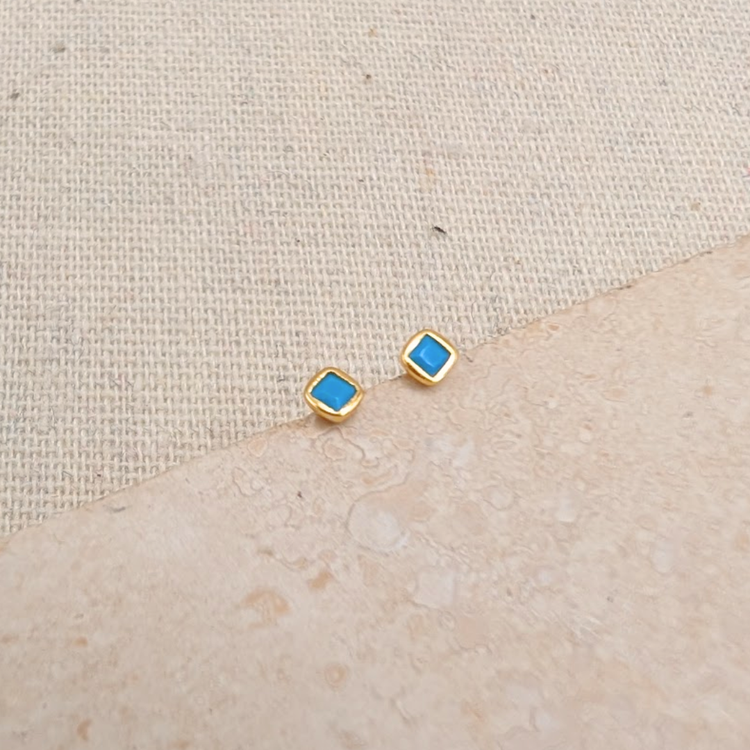 Gold Turquoise Studs – Stud Earrings – Little Nell Jewellery