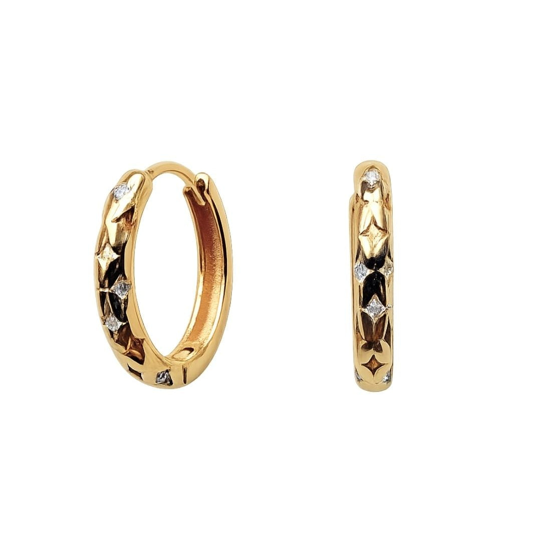 Gold Celestial Huggie Hoops – Demi Fine Hoop Earrings – Little Nell Jewellery