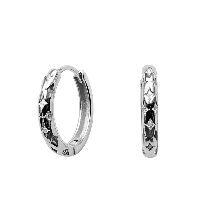 Silver Celestial Huggie Hoops – Demi Fine Hoop Earrings – Little Nell Jewellery