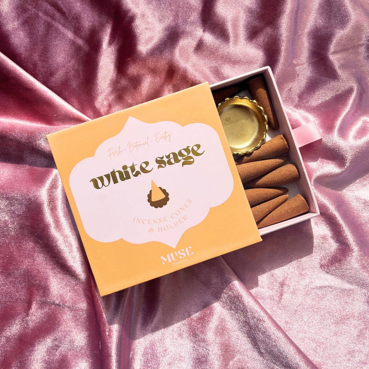 White Sage incense cones gift set with brass dish