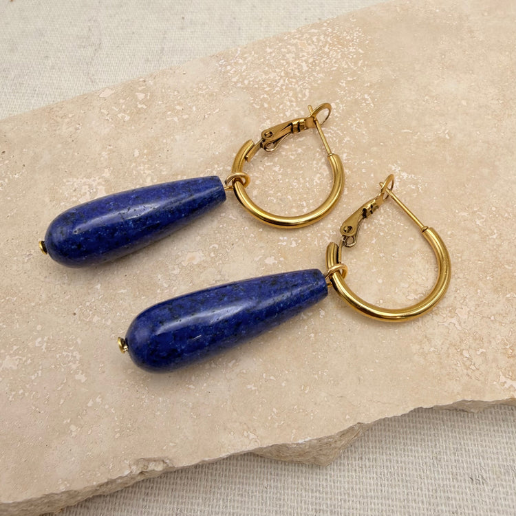 Everyday Lapis Drop Hoops – Hoop Earrings – Little Nell Jewellery