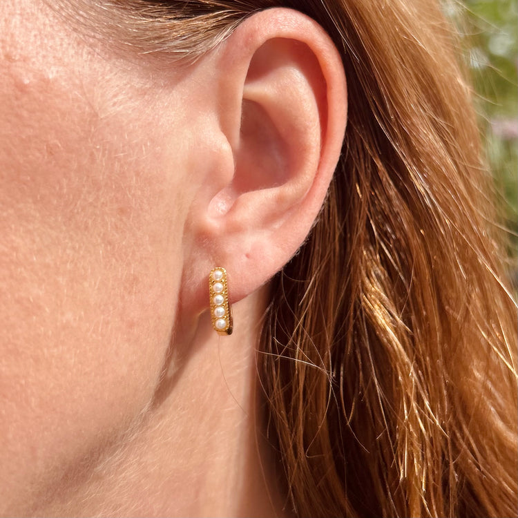 Pearl Huggie Hoops – Hoop Earrings – Little Nell Jewellery