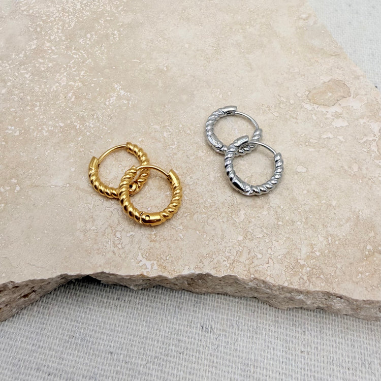 Everyday Gold Rope Huggies – Hoop Earrings – Little Nell Jewellery
