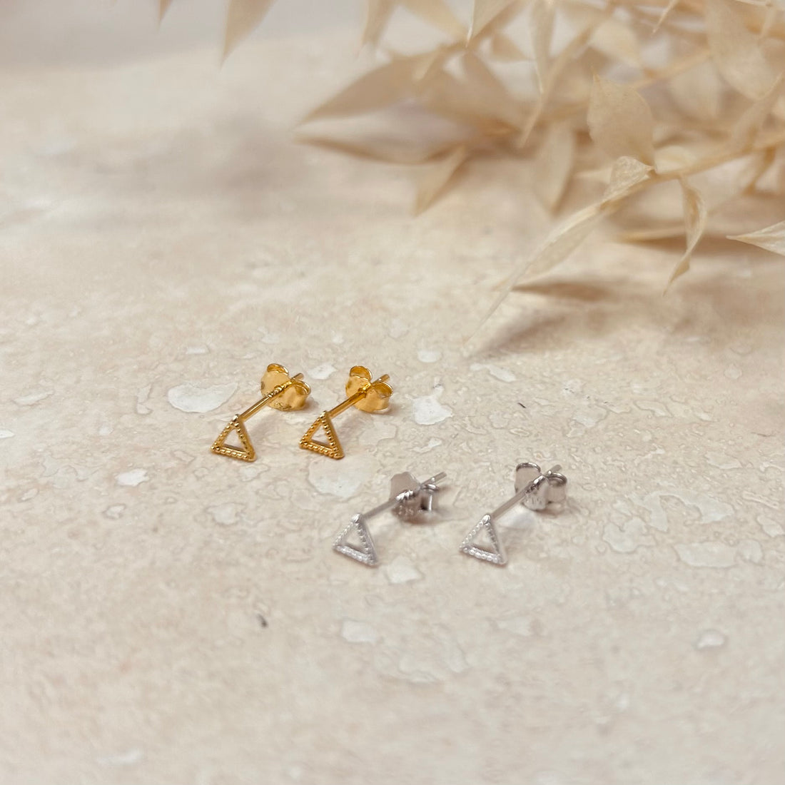 Gold or Silver Triangle Outline Studs – Stud Earrings – Little Nell Jewellery
