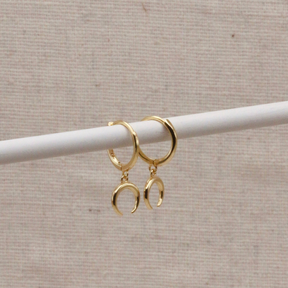 Gold Horn Crescent Hoops – Demi Fine Hoop Earrings – Little Nell Jewellery