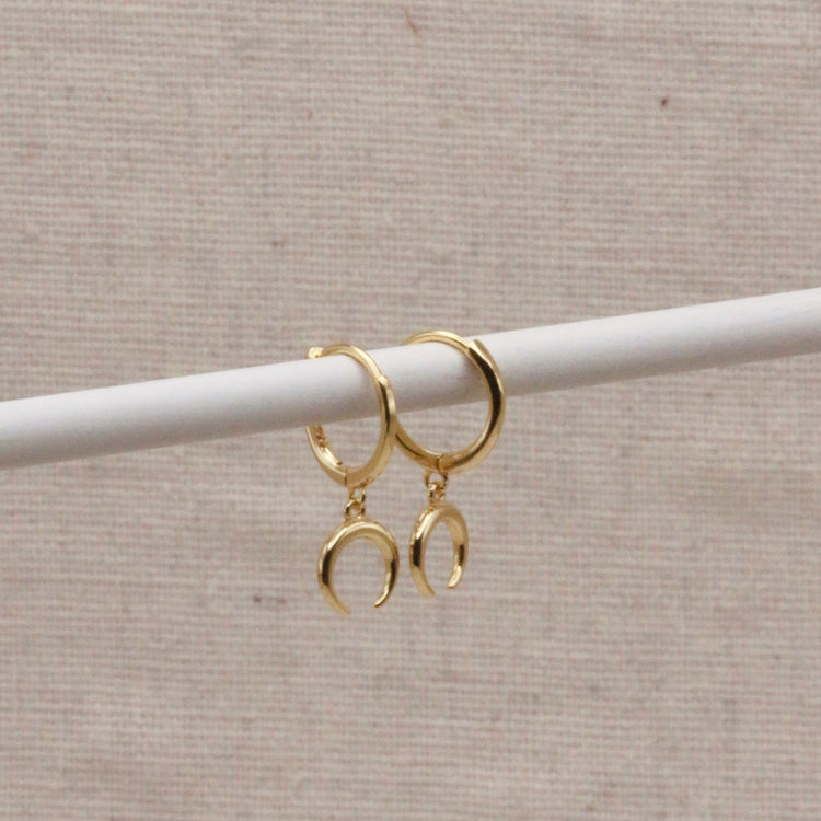 Gold Horn Crescent Hoops – Demi Fine Hoop Earrings – Little Nell Jewellery