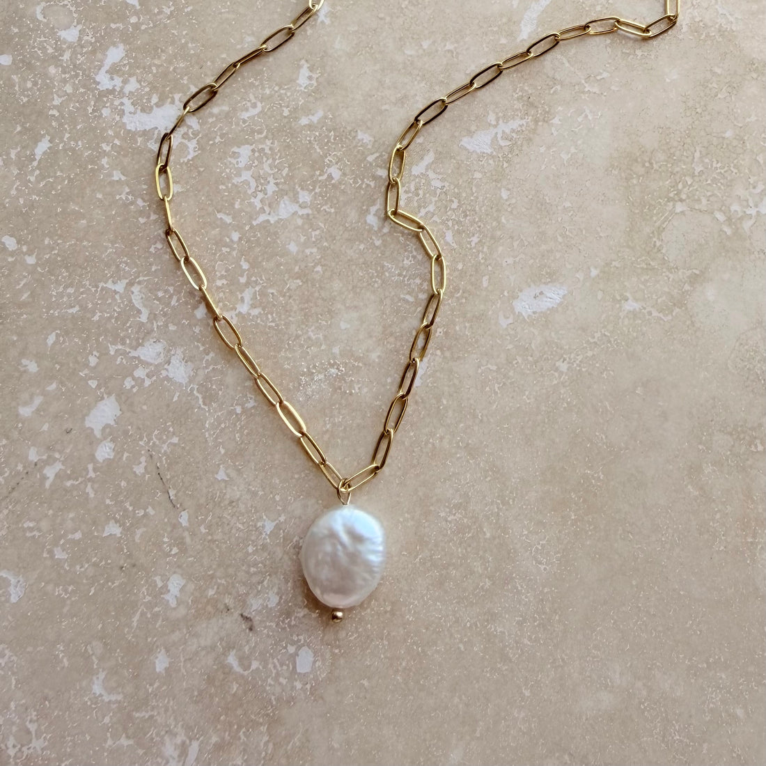 Natural baroque pearl necklace in polished tarnish-free gold — everyday pearl jewellery by Little Nell