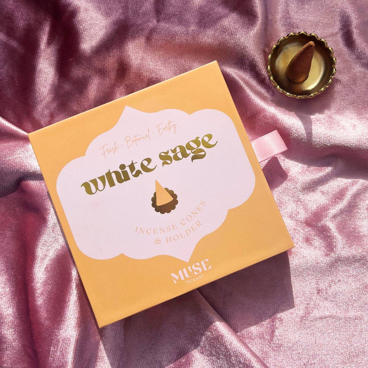 White Sage incense cones gift set with brass dish