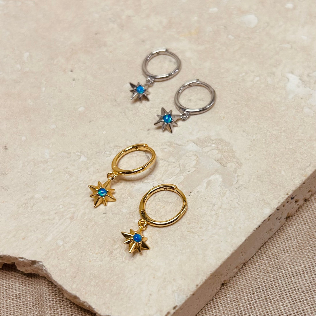 Opal Starburst Hoops – Demi Fine Hoop Earrings – Little Nell Jewellery