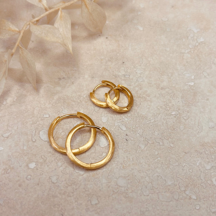 Brushed Gold Minimal Hoops Set – Demi Fine Hoop Earrings – Little Nell Jewellery
