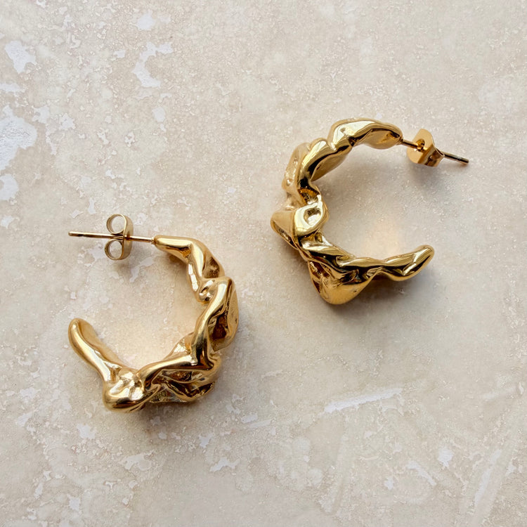Everyday Gold Scrunch Earrings – Statement Earrings – Little Nell Jewellery
