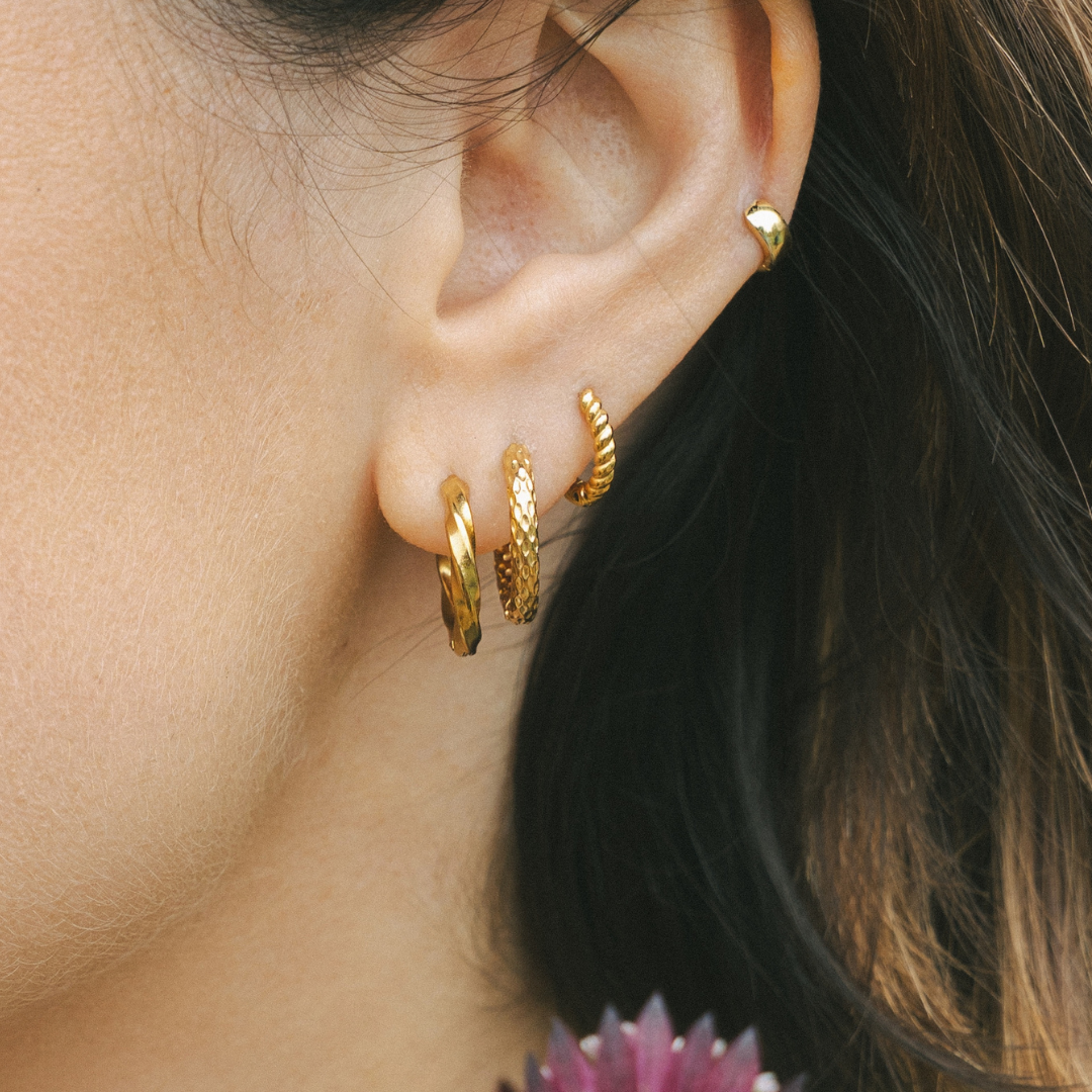Everyday Dimple Huggies – Hoop Earrings – Little Nell Jewellery