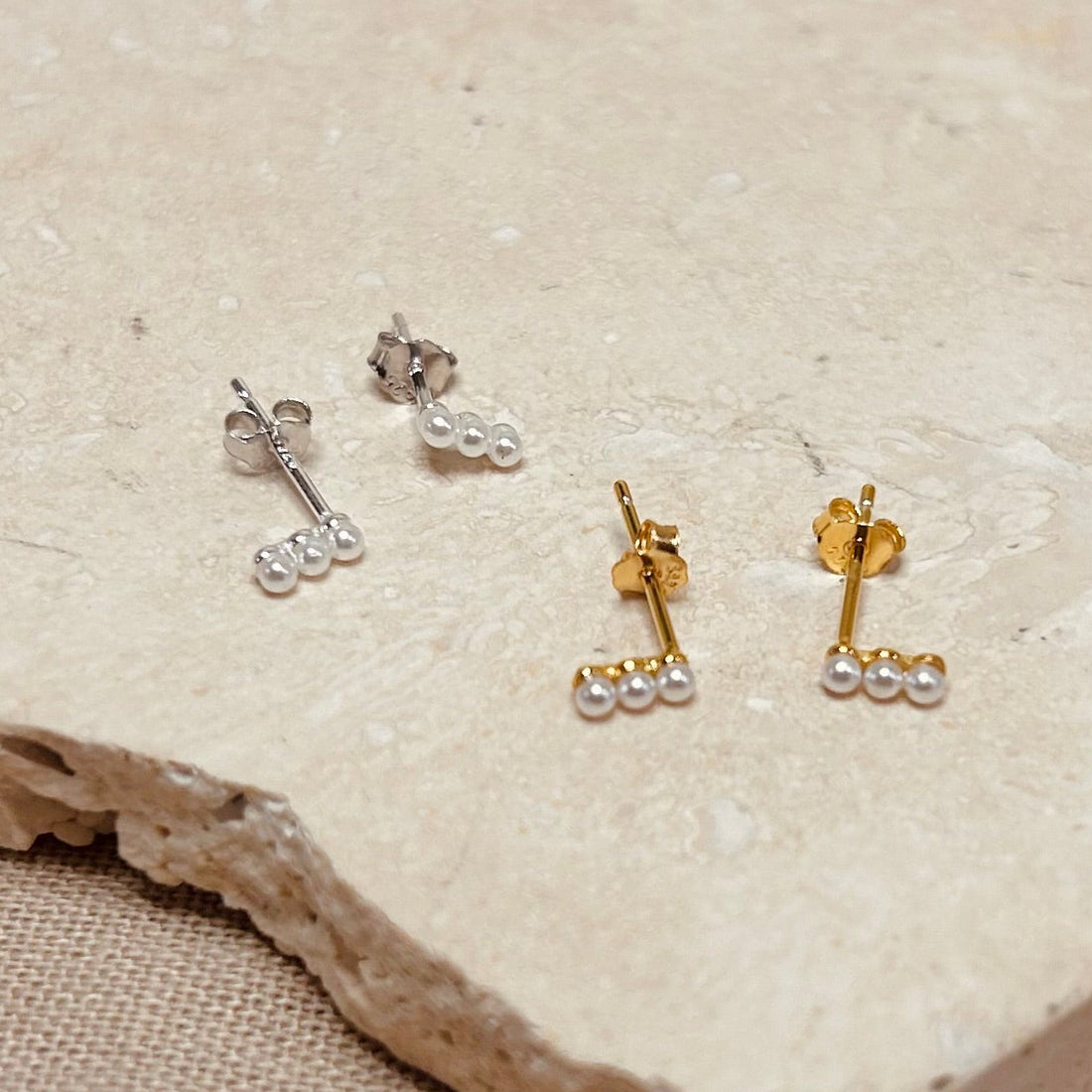 Pearl Trio Studs – Stud Earrings – Little Nell Jewellery