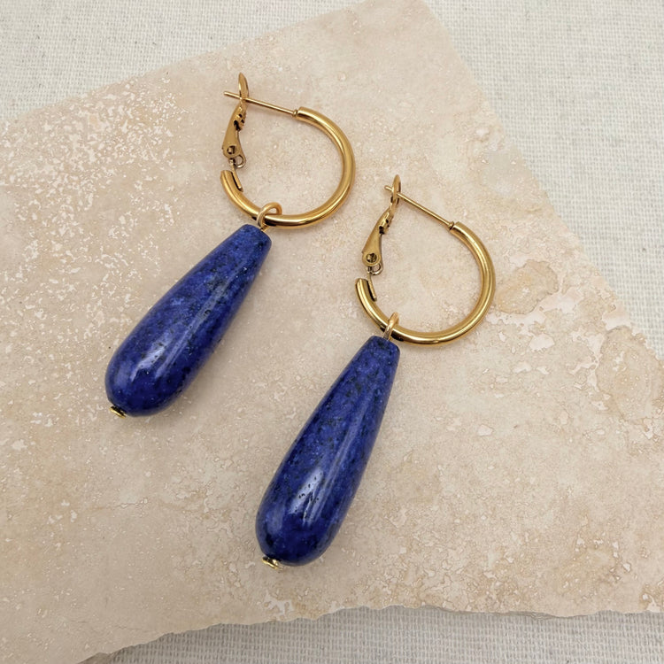 Everyday Lapis Drop Hoops – Hoop Earrings – Little Nell Jewellery