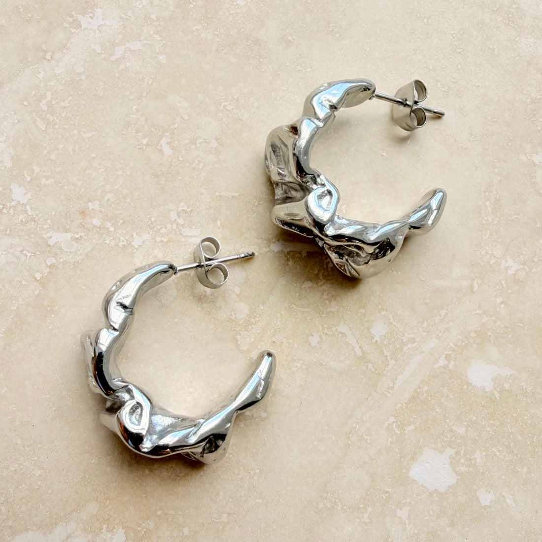 Everyday Silver Scrunch Earrings – Statement Earrings – Little Nell Jewellery