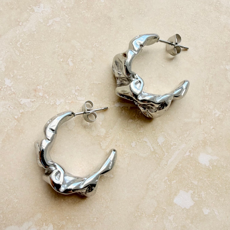 Everyday Silver Scrunch Earrings – Statement Earrings – Little Nell Jewellery