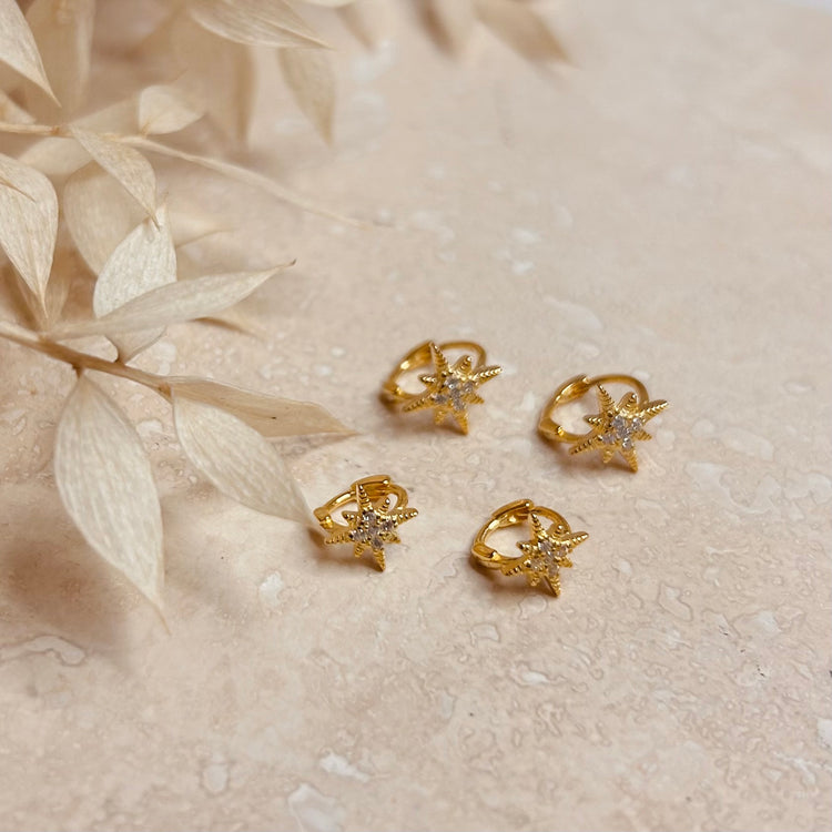 Gold Diamanté Star Huggie Hoops – Demi Fine Hoop Earrings – Little Nell Jewellery