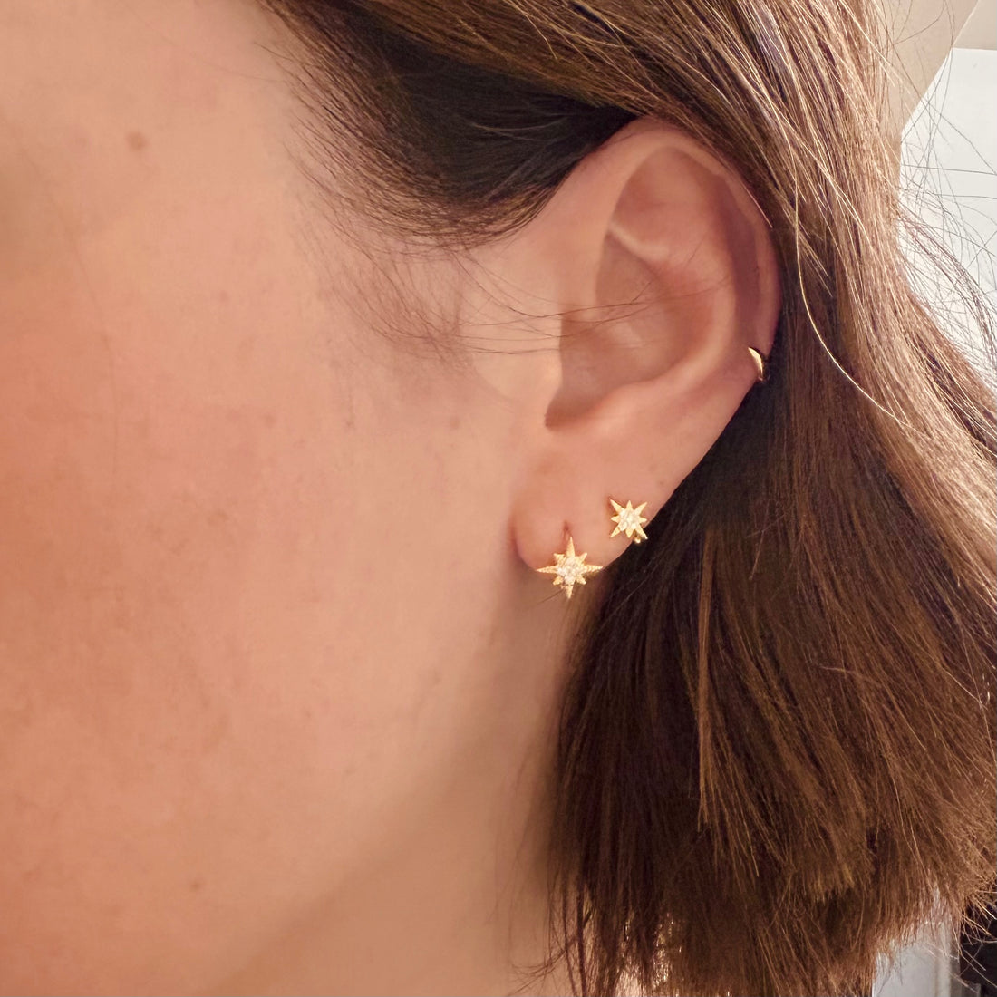 Gold Diamanté Star Huggie Hoops – Demi Fine Hoop Earrings – Little Nell Jewellery