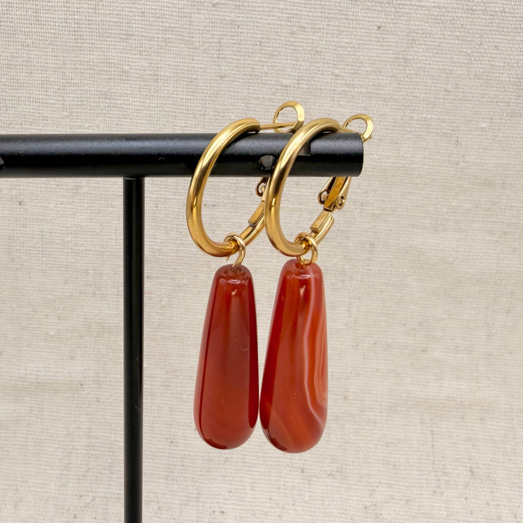 Everyday Red Agate Drop Hoops – Hoop Earrings – Little Nell Jewellery