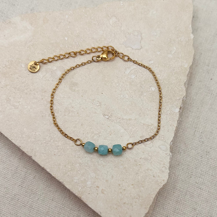 Everyday Amazonite Trio Bead Bracelet – Bracelet – Little Nell Jewellery