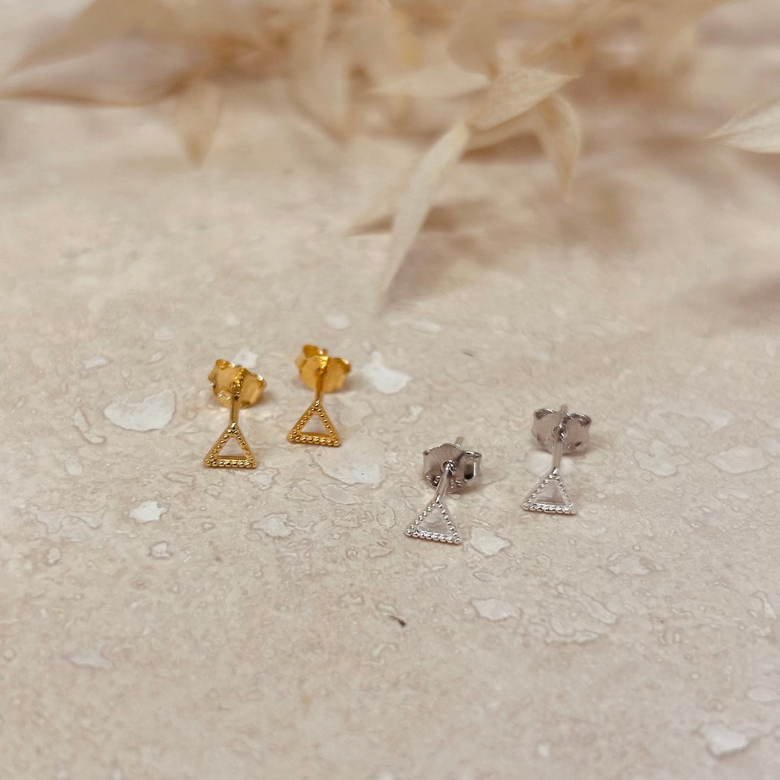 Gold or Silver Triangle Outline Studs – Stud Earrings – Little Nell Jewellery