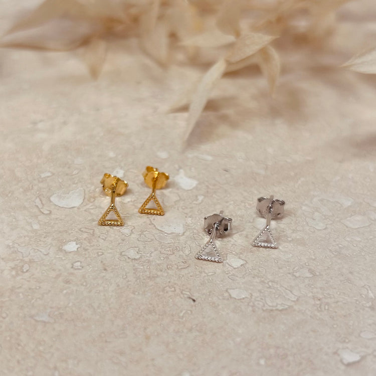 Gold or Silver Triangle Outline Studs – Stud Earrings – Little Nell Jewellery
