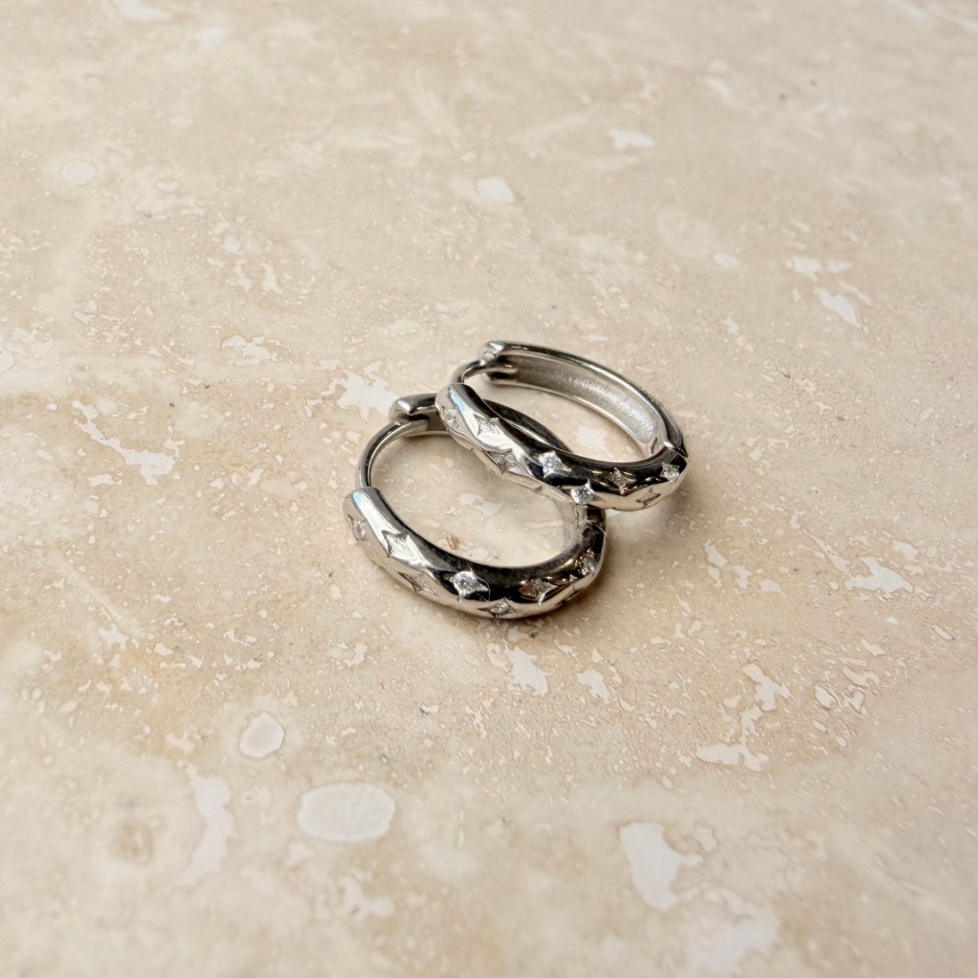 Silver Celestial Huggie Hoops – Demi Fine Hoop Earrings – Little Nell Jewellery
