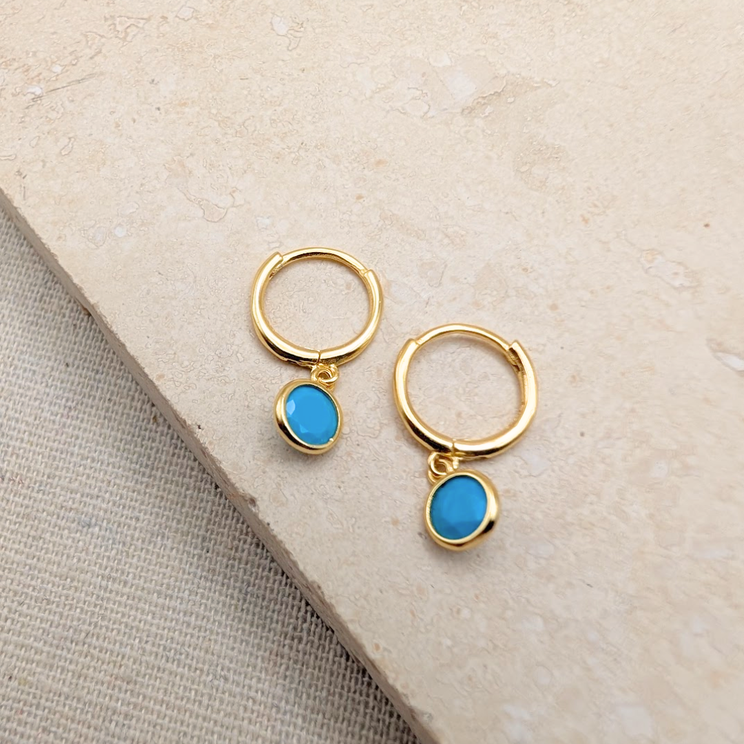 Gold Turquoise Earring Set – Demi Fine Hoop Earrings – Little Nell Jewellery