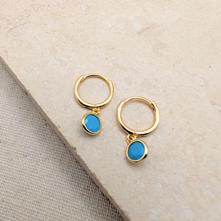Gold Turquoise Earring Set – Demi Fine Hoop Earrings – Little Nell Jewellery