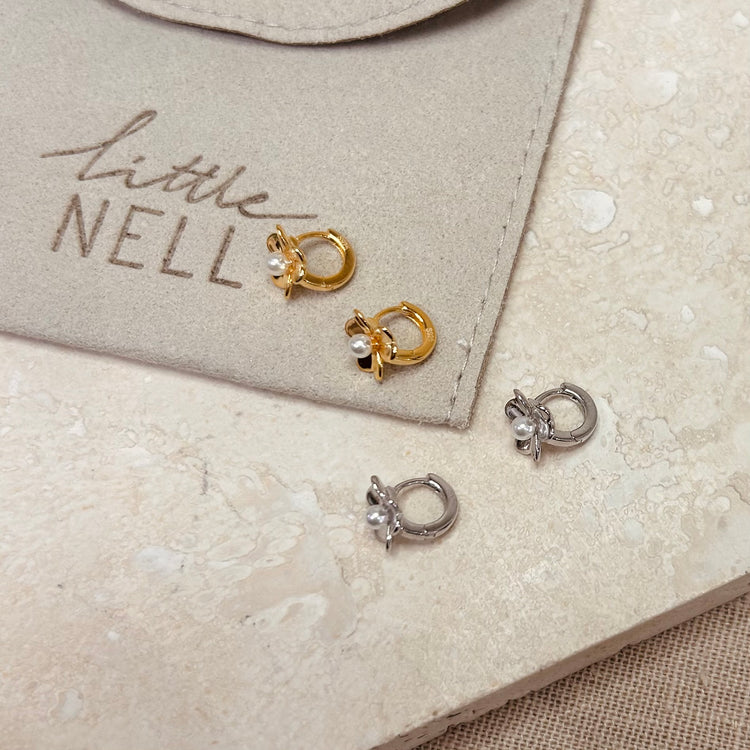 Flower Pearl Micro Hoops – Demi Fine Hoop Earrings – Little Nell Jewellery