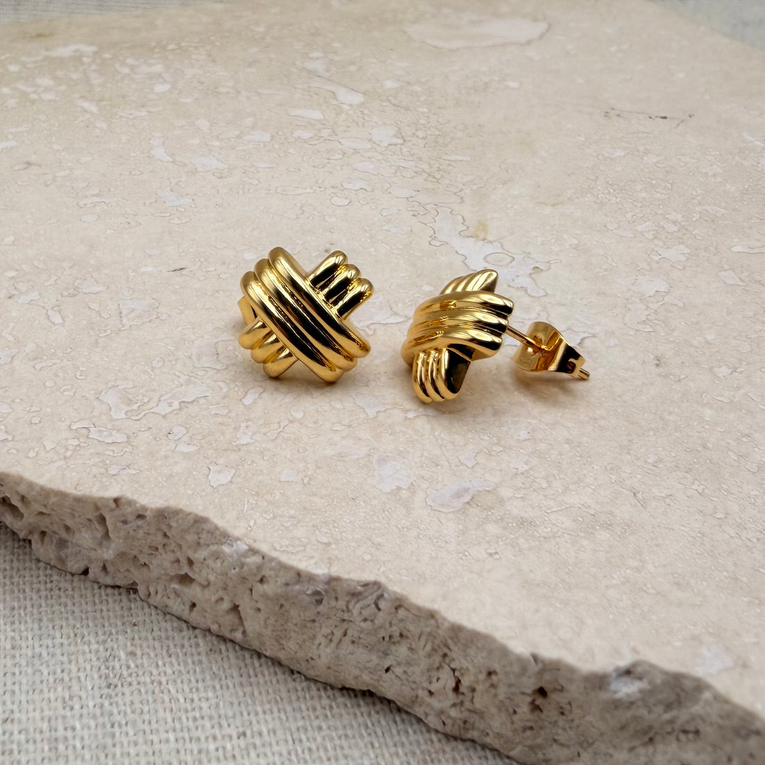 Everyday Gold Triple Cross Studs – Statement Earrings – Little Nell Jewellery