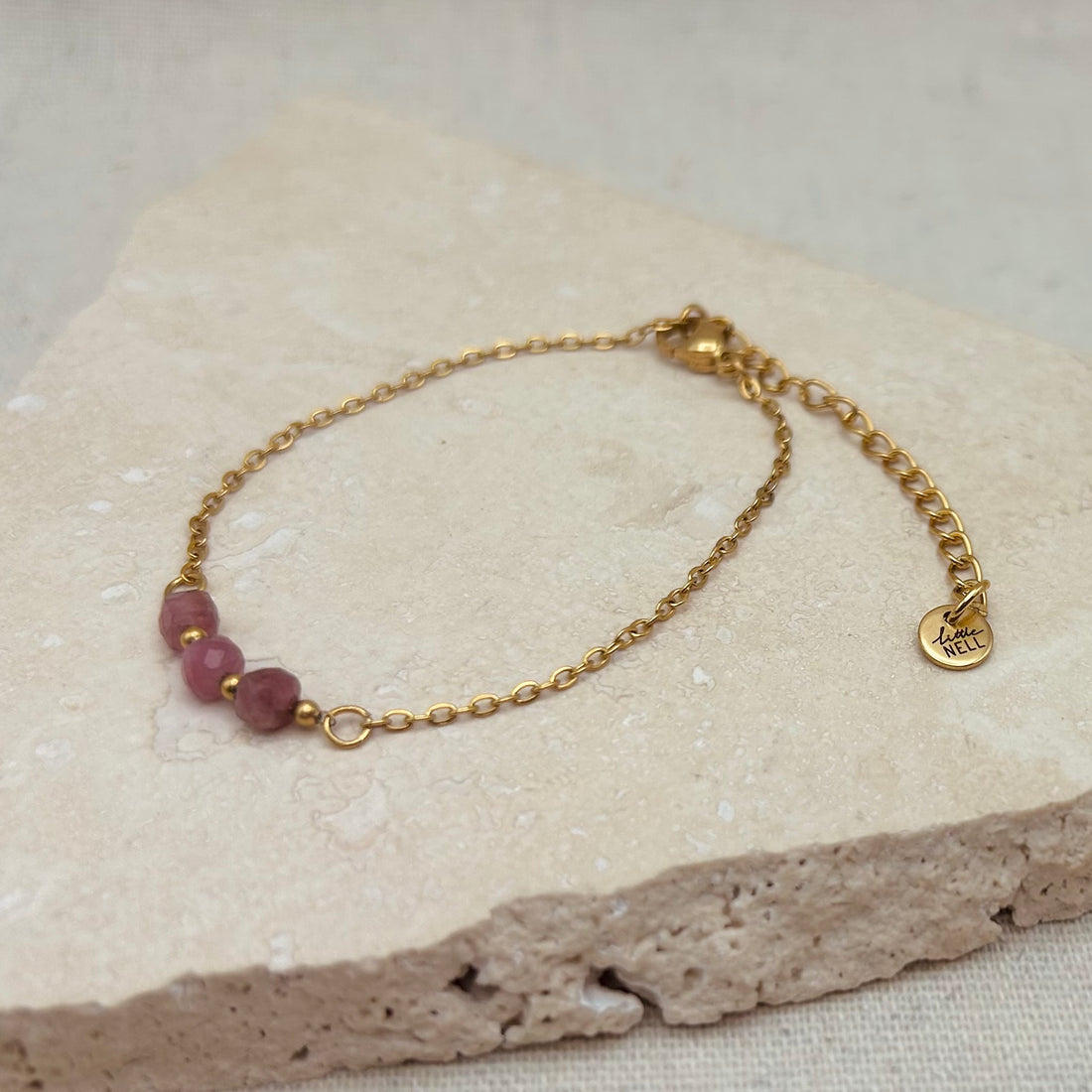 Everyday Pink Tourmaline Trio Bead Bracelet – Bracelet – Little Nell Jewellery