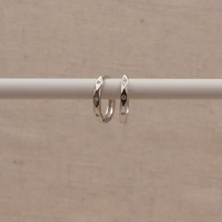 Silver Marquise Huggie Hoops – Demi Fine Hoop Earrings – Little Nell Jewellery