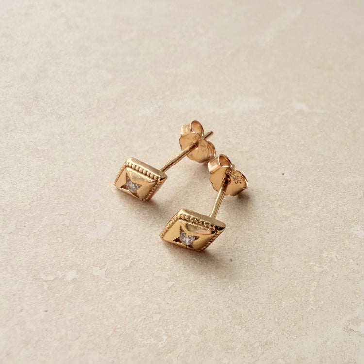 Gold Deco Studs – Stud Earrings – Little Nell Jewellery