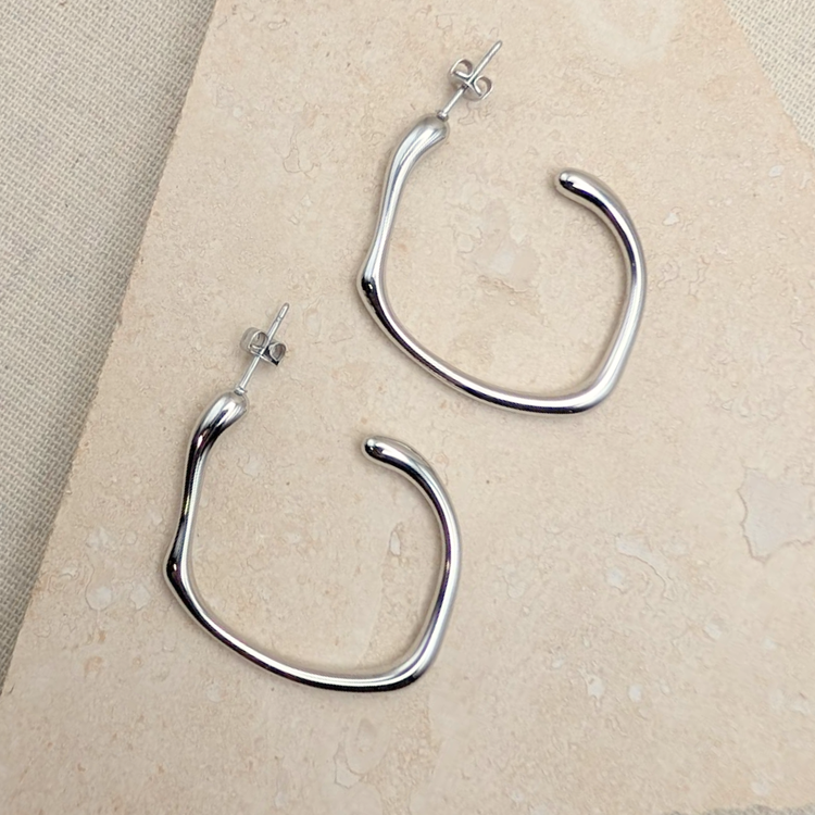 Everyday Silver Molten Hoops – Statement Earrings – Little Nell Jewellery